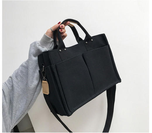 包包女2022新款韩国大容量多口袋帆布包学生单肩斜挎手提托特包潮 商品图7