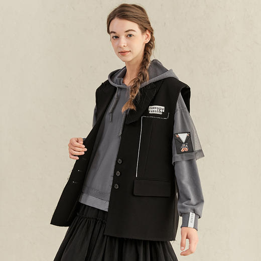 Famecoco范可儿时尚马甲女士春秋潮流宽松马夹外套F221CA018 商品图1