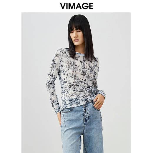 VIMAGE/纬漫纪春季新款时尚显瘦印花抽绳小上衣V1713309 商品图2