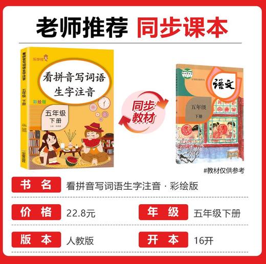 看拼音写词语生字注音 彩绘版 五年级下册 商品图1