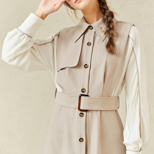 Famecoco范可儿长款假两件连衣裙春季气质收腰长裙F221FA019 商品图3