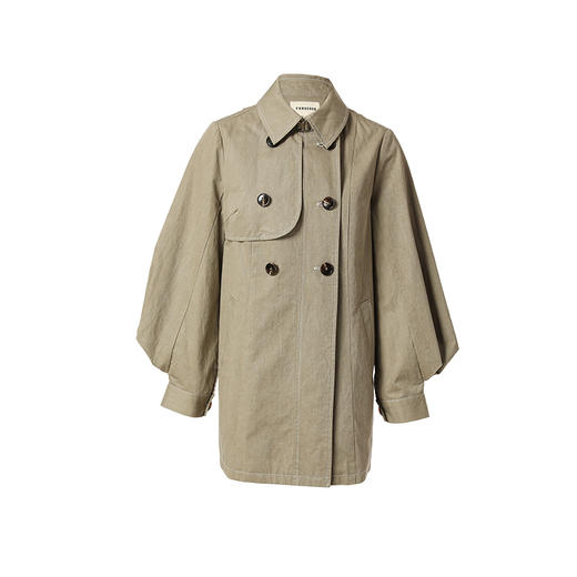 famecoco范可儿卡其中长风衣女春秋纯棉灯笼袖外套F221AA003 商品图5