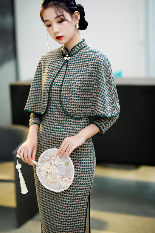 XL- 600 2021年七分袖长款两件套套装中老年款气质改良旗袍 商品图4