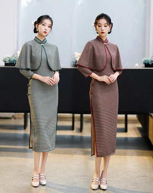 XL- 600 2021年七分袖长款两件套套装中老年款气质改良旗袍 商品图0