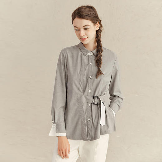 Famecoco范可儿别致收腰衬衫女式早春拼接衬衣F221BH006 商品图3