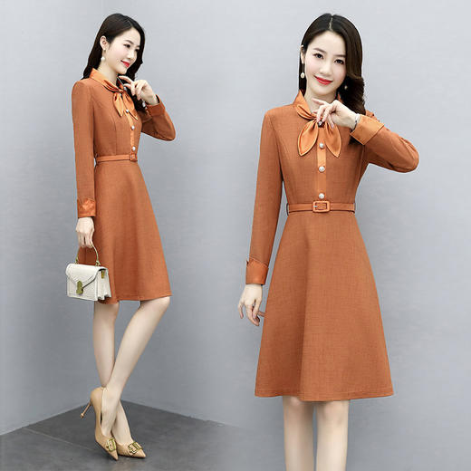 HR  WY21289时尚拼接蝴蝶结领洋气减龄连衣裙 商品图1