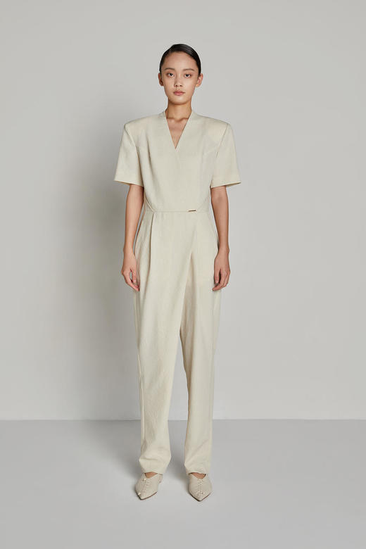 拼接压褶收腰长款连体裤 商品图1