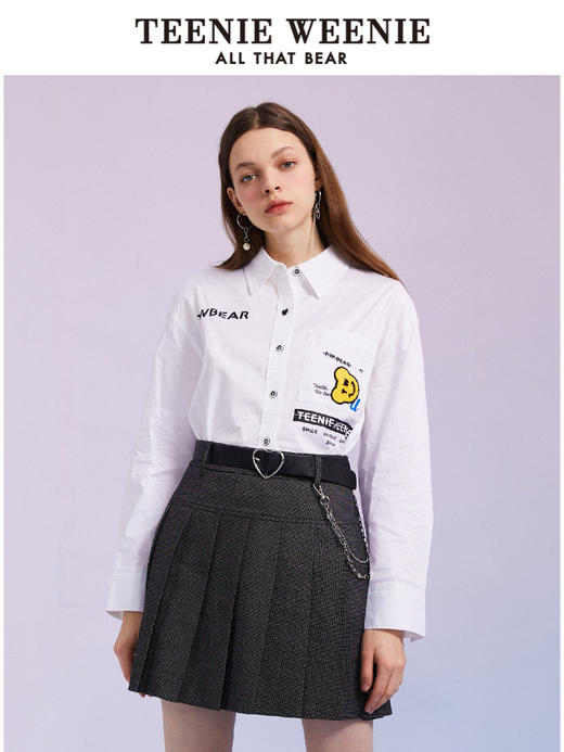 TeenieWeenie小熊白色衬衫长袖衬衣女设计感上衣韩版显瘦春夏新款TTYW221202T 商品图3