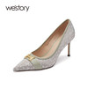 westory高跟鞋女2021年新款春季细跟尖头单鞋百搭婚鞋W21AE52431 商品缩略图0