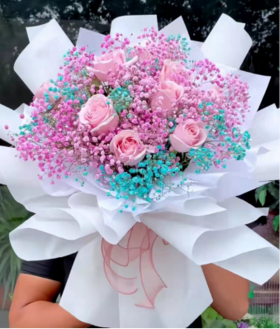 甜蜜爱恋 6朵粉色玫瑰+满天星花束【BC】【AM】