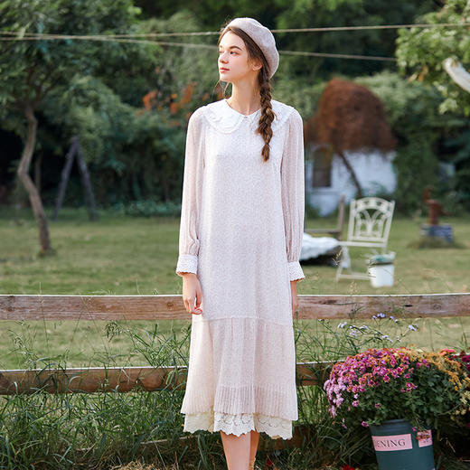 Famecoco范可儿温柔甜美连衣裙女款娃娃领印花裙F221FC001 商品图0