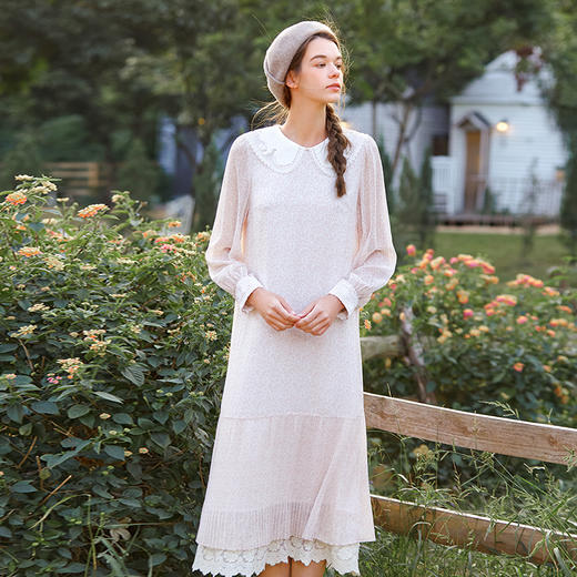 Famecoco范可儿温柔甜美连衣裙女款娃娃领印花裙F221FC001 商品图1