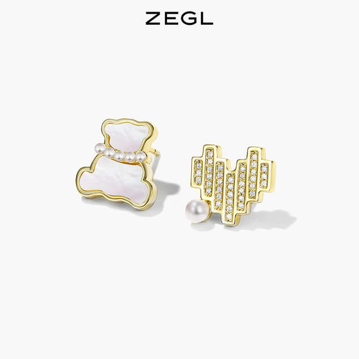 ZEGL设计师小熊爱心耳环女小众设计感耳钉925银针不对称复古耳饰 商品图5