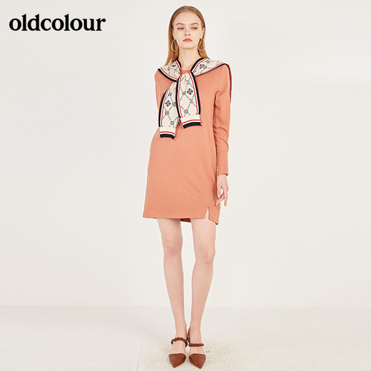 oldcolour春季新款休闲淑女气质带毛织披肩长袖连衣裙N11103142 商品图5