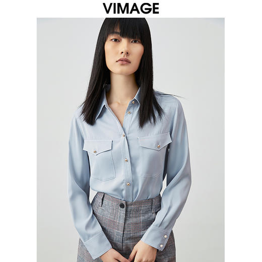 VIMAGE纬漫纪秋季新款简约时尚气质衬衫女衬衣女上衣VC2109234 商品图0