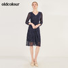 oldcolour春季时尚V领修身收腰显瘦气质长袖连衣裙女N12103273 商品缩略图6