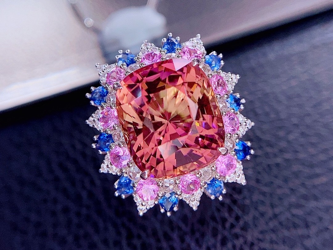 22g 11.11ct 天然阿富汗粉橙碧玺戒指