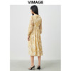 VIMAGE纬漫纪女装夏季新品V领复古轻薄水墨印花连衣裙连衣裙V1507126 商品缩略图5