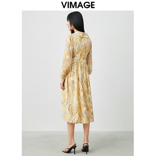VIMAGE纬漫纪女装夏季新品V领复古轻薄水墨印花连衣裙连衣裙V1507126 商品图5