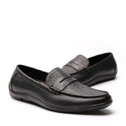 【21春夏新品】UROK鸵鸟皮豆豆鞋透气休闲鞋舒适皮鞋个性男鞋磨耐滑防驾车鞋 商品图4