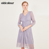 oldcolour春季时尚V领修身收腰显瘦气质长袖连衣裙女N12103273 商品缩略图2