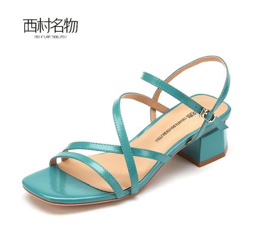 西村名物2021年专柜同款新款牛漆皮女凉鞋一字带凉鞋粗跟凉鞋X21BG23941 商品图1