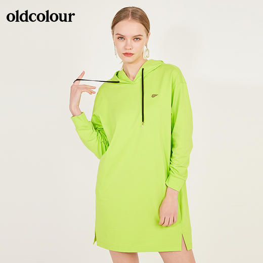 oldcolour春季纯色时尚设计感连帽长袖连衣裙N12103225 商品图1