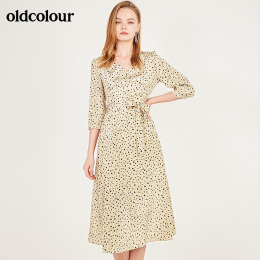 oldcolour春季V领波点时尚气质修身显瘦中袖连衣裙N13102320 商品图3