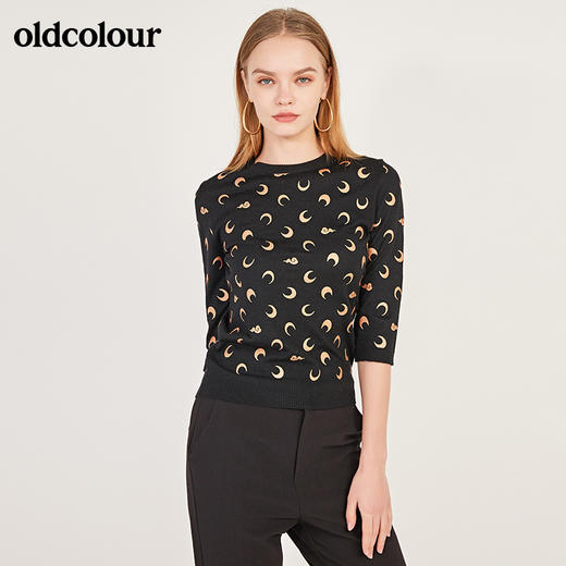 oldcolour春季圆领时尚气质撞色百搭中袖毛织套头衫女N12052242 商品图2