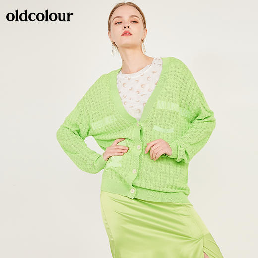 oldcolour春季纯色V领清新时尚针织短外套女N12053240 商品图0