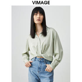 VIMAGE纬漫纪新款设计感小众修身短款小上衣女VC2113218