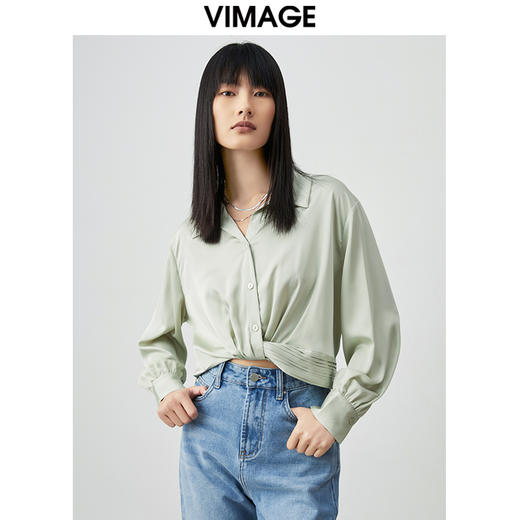 VIMAGE纬漫纪新款设计感小众修身短款小上衣女VC2113218 商品图0