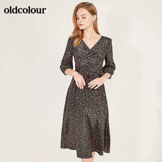 oldcolour春季V领波点时尚气质修身显瘦中袖连衣裙N13102320 商品图1