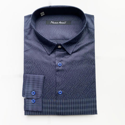 Marco Azzali 藏青暗提花长袖衬衫 C3813100 商品图0