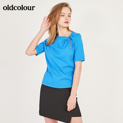 oldcolour春季纯色设计感修身显瘦短袖T恤女N13021352 商品图4