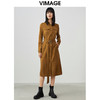 VIMAGE纬漫纪春季新款系带长袖优雅显瘦裙摆开叉连衣裙V1707352 商品缩略图0