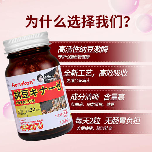 【血管“清道夫”】日本进囗红曲米纳豆激酶  保持血管年轻  呵护心脑健康 60粒/瓶 商品图4