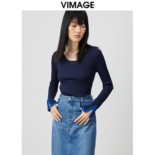 VIMAGE纬漫纪秋季新款时尚百搭修身显瘦针织衫女上衣套头V1501111 商品图3