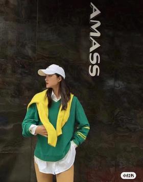 3楼阿玛施AMASS绿色V领羊绒毛衣