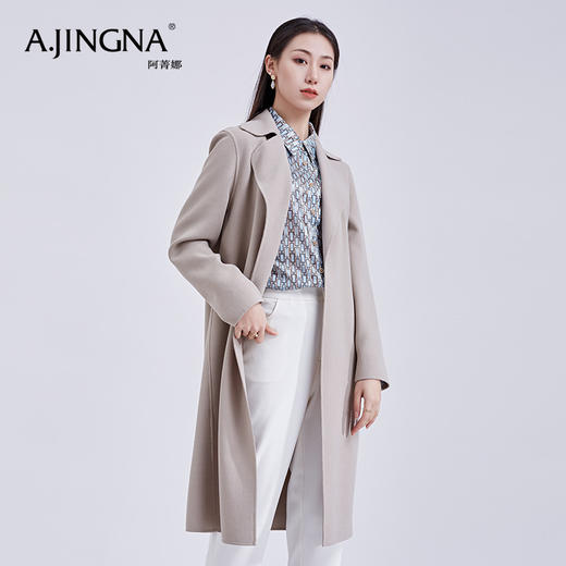 【特价款不退不换】阿菁娜春季新款双面手缝薄毛呢风衣宽松休闲外套A27C107020 商品图1