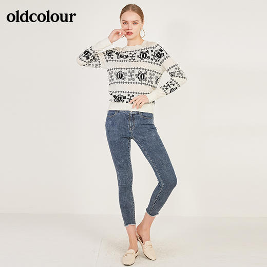 oldcolour春季新款圆领百搭内搭印花气质套头针织衫女N11052160 商品图4