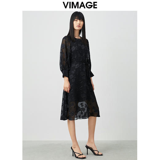 VIMAGE纬漫纪夏季新款优雅雪纺显瘦中长款连衣裙V1507116 商品图2