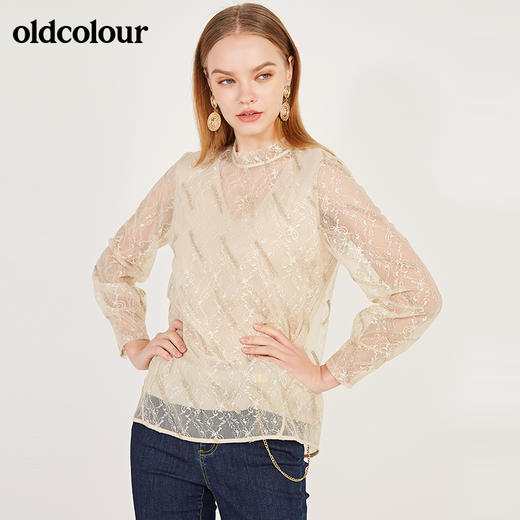 oldcolour春季新款百搭内搭蕾丝气质长袖套头衫女N11013127 商品图6