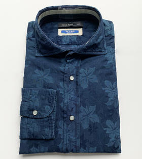 Marco Azzali 蓝色提花长袖衬衫 C3625600