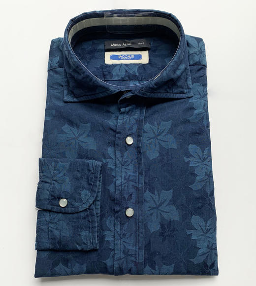 Marco Azzali 蓝色提花长袖衬衫 C3625600 商品图0