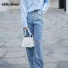 oldcolour2022早春新款高腰复古直筒微喇设计感破洞牛仔裤女BO12113045 商品缩略图1