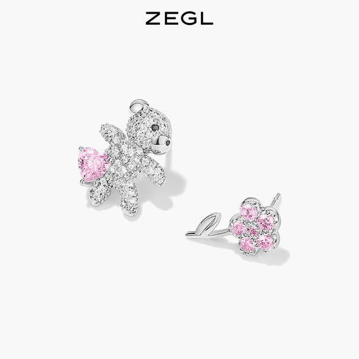 ZEGL设计师小熊花朵耳钉女小众设计感高级耳环925银针不对称耳饰 商品图1