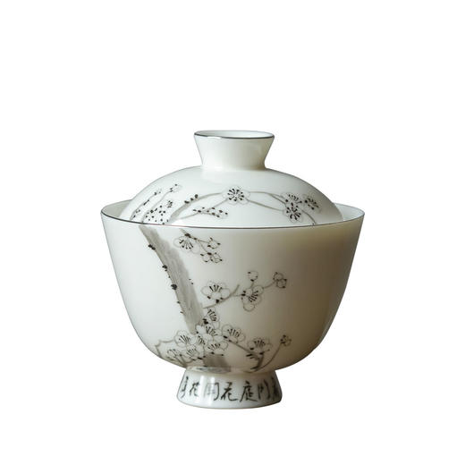 茶香记 玉瓷高足手绘盖碗 墨梅 清竹 冲泡器 功夫茶具 茶道零配 商品图4