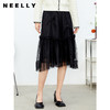 NEELLY纳俪松紧腰纱裙女半身春季抽褶网纱立体蝴蝶结中长裙A字裙N22011E01015 商品缩略图0