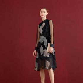 9C-【伯妮斯茵】高贵气质刺绣荷花立领连衣裙 1S4079